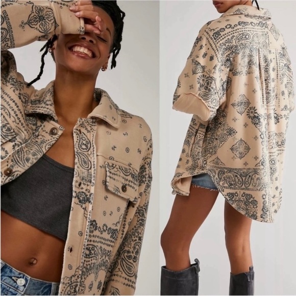 Free People Ruby West Coast Bandana Print Jacket In Mushroom